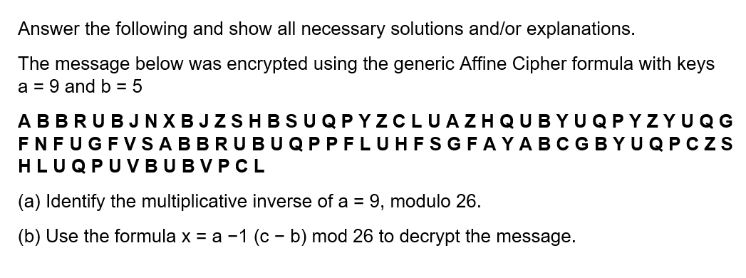 Solved Answer the following and show all necessary solutions | Chegg.com