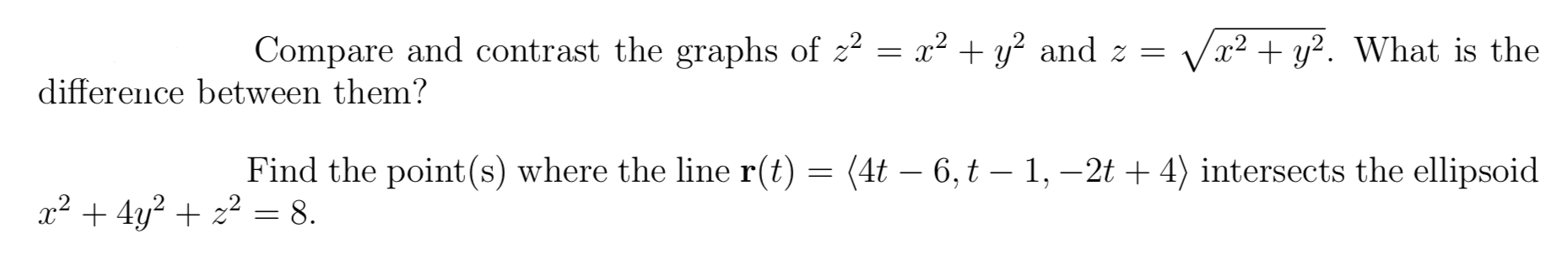 Solved Compare and contrast the graphs of z2 = x2 + y2 and z | Chegg.com