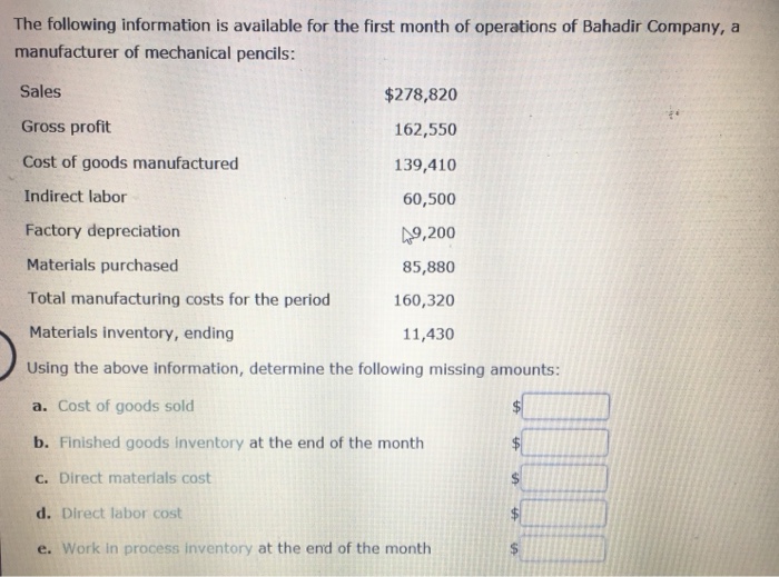 Solved The following information is available for the first