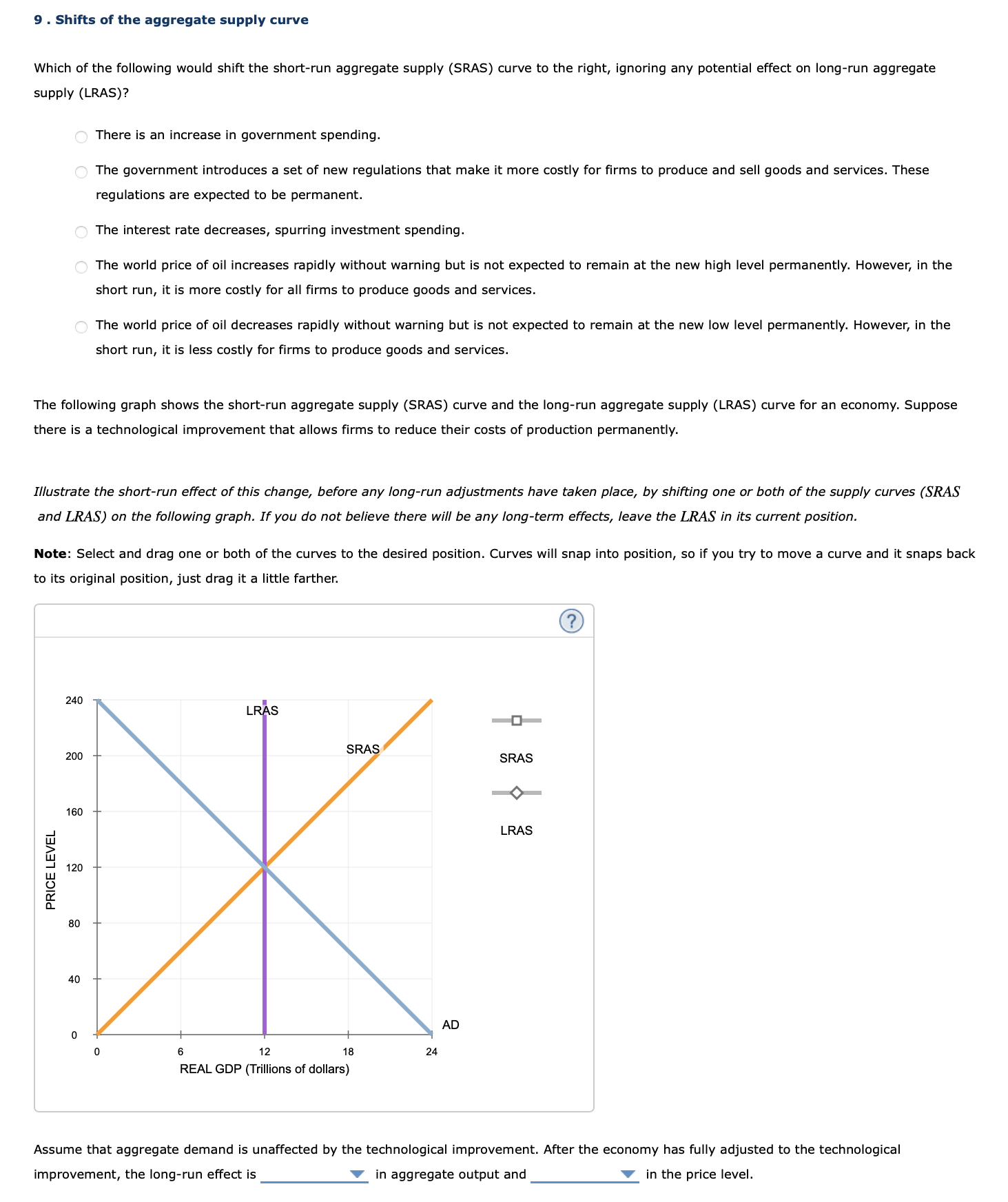 Solved 9 . ﻿Shifts of the aggregate supply curveWhich of the | Chegg.com