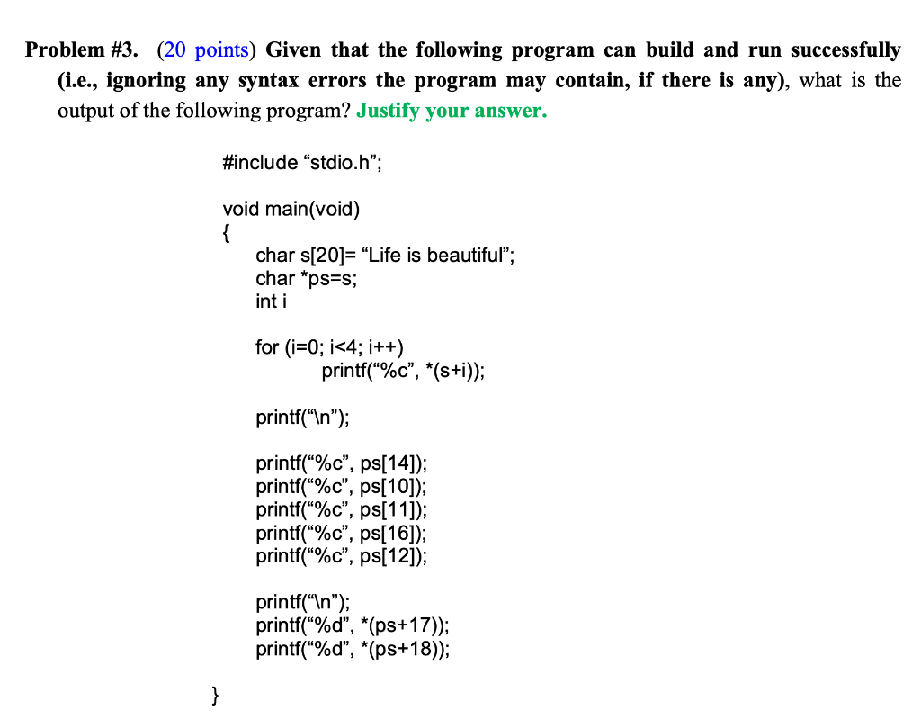 Solved Problem #3. (20 points) Given that the following | Chegg.com
