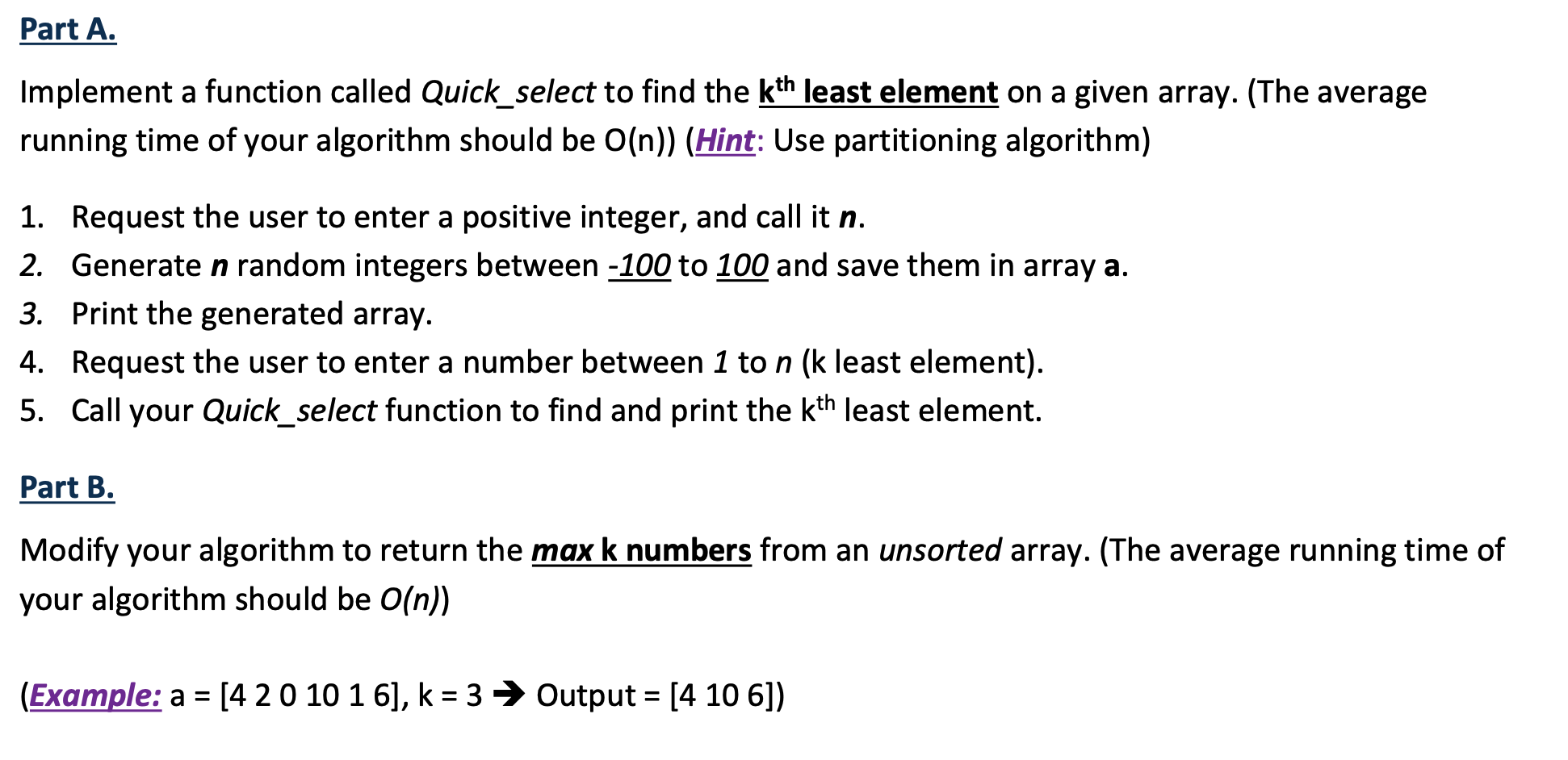 Only Part B in python and do it with an UNSORTED | Chegg.com