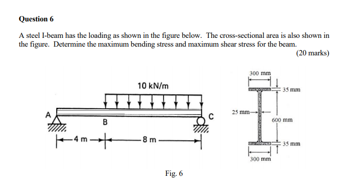 Solved Question 6 A steel I-beam has the loading as shown in | Chegg.com