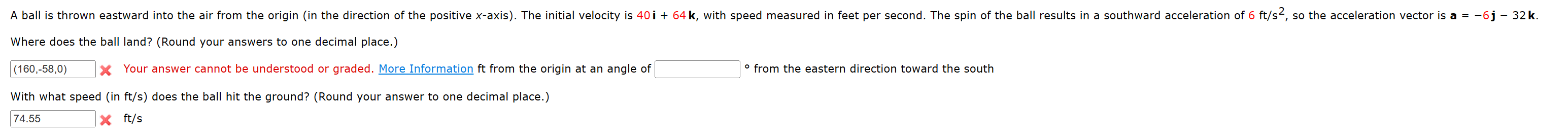 Solved Where Does The Ball Land? (round Your Answers To One 