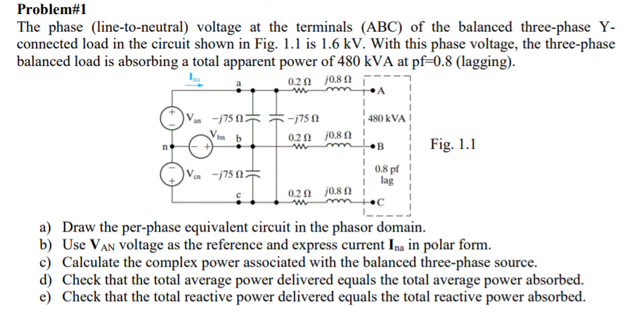 Solved Problem#1 The phase (line-to-neutral) voltage at the | Chegg.com