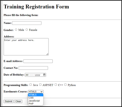 Solved Write An HTML File That Creates The Following Form On | Chegg.com