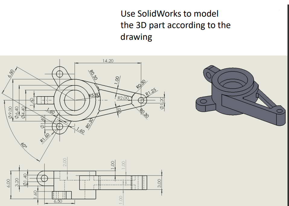 Solved Use SolidWorks to model the 3D part according to the | Chegg.com