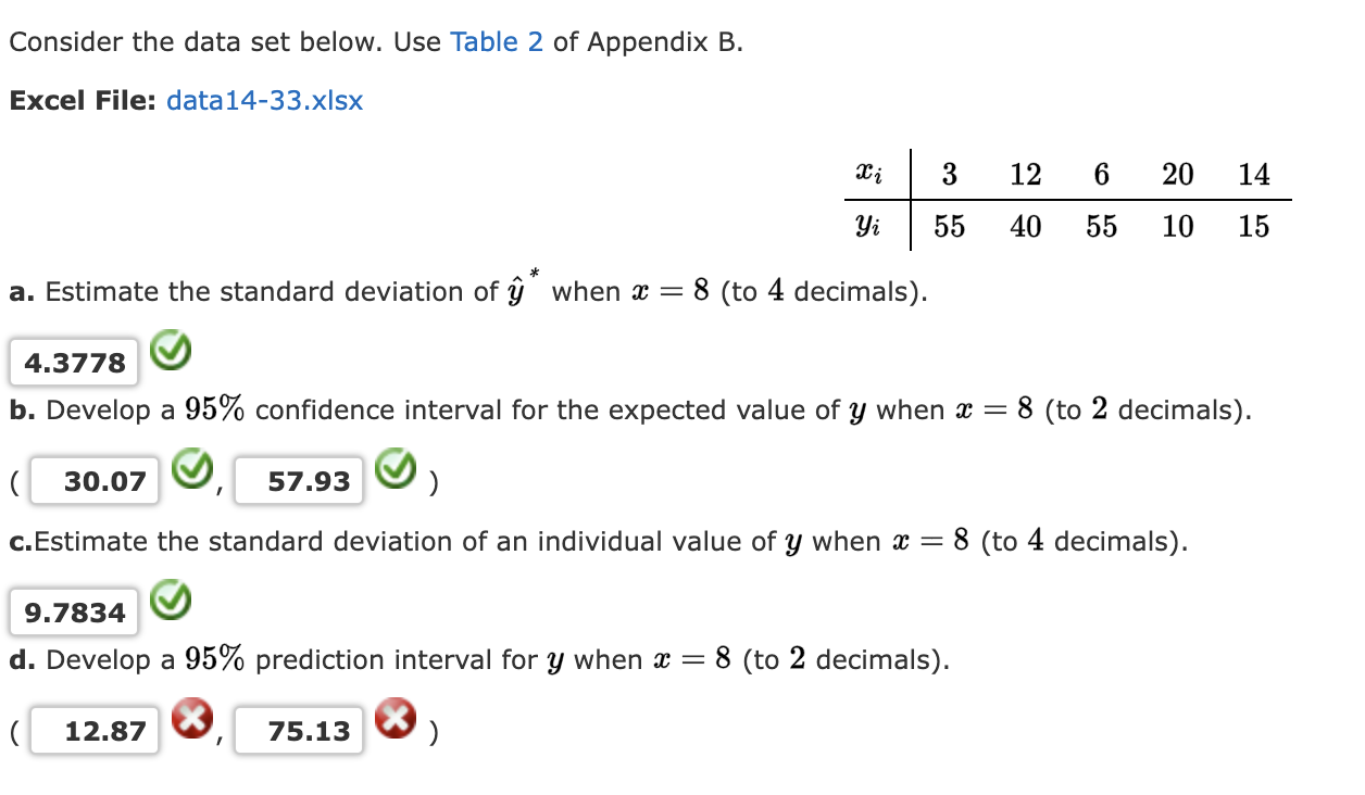 Solved Consider The Data Set Below Use Table 2 Of Appendix 9121