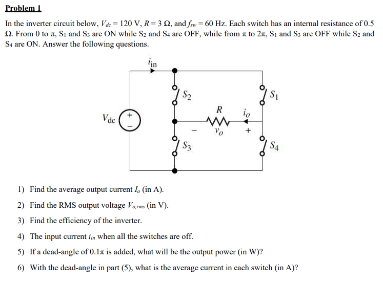 Solved Problem 1 In the inverter circuit below, Vdc 120 V, R | Chegg.com