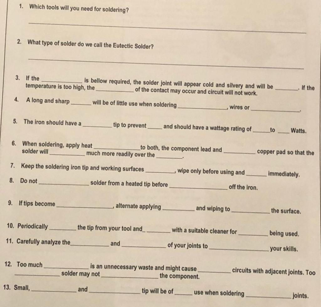 Solved 1. Which tools will you need for soldering? 2. What | Chegg.com