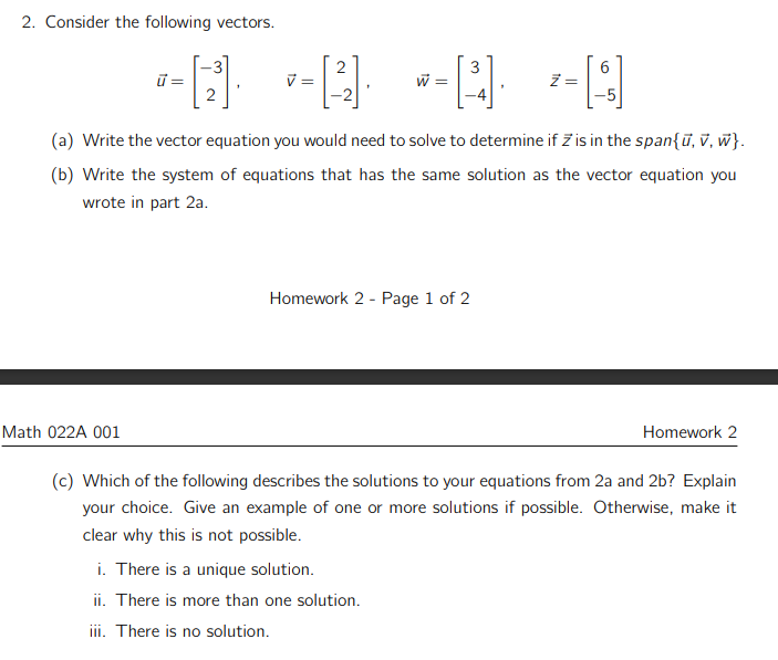 Solved 2. Consider The Following Vectors. | Chegg.com