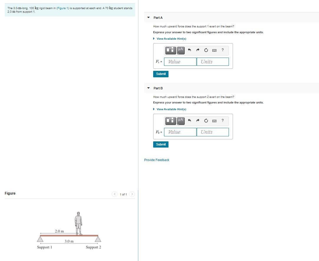 Solved The 3.0mlong, 100 kg rigid beam in (Figure 1) is