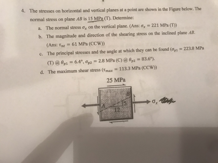 Solved 4. The stresses on horizontal and vertical planes at | Chegg.com