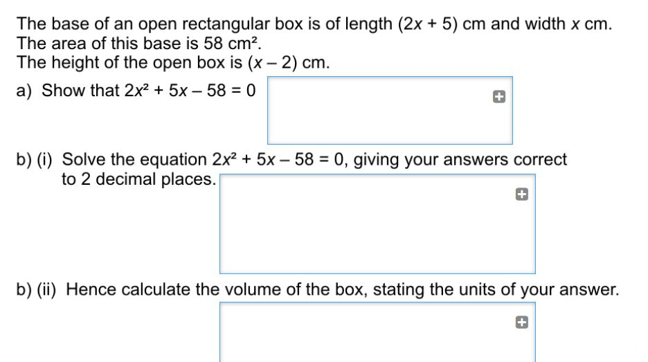 Solved The base of an open rectangular box is of length (2x