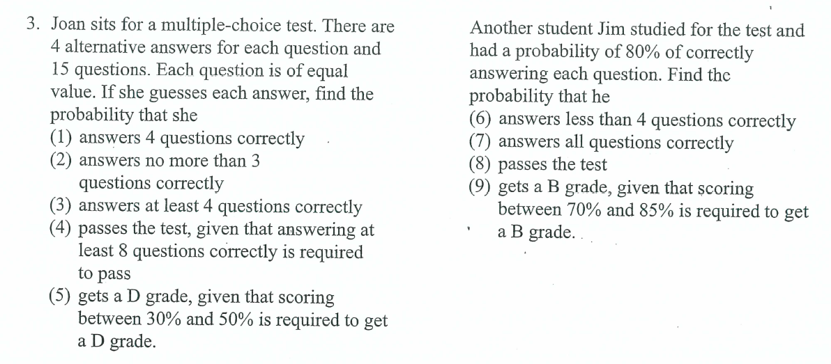 Solved 3. Joan Sits For A Multiple-choice Test. There Are 4 | Chegg.com