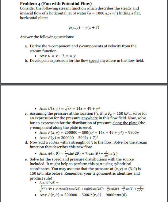 Solved Problem 4 (Fun with Potential Flow) Consider the | Chegg.com