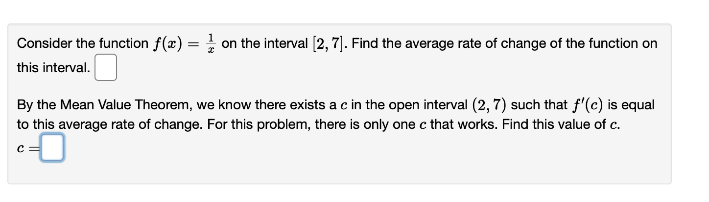 Solved Consider the function f(x)=x1 on the interval [2,7]. | Chegg.com
