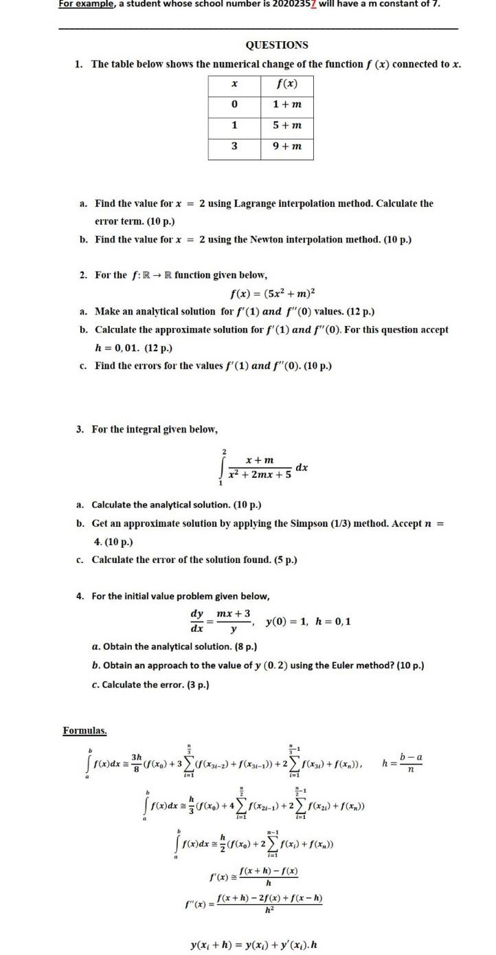 Solved For example, a student whose school number is | Chegg.com