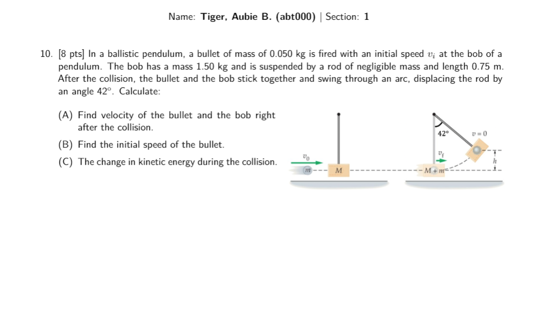 Solved 0. [8 pts] In a ballistic pendulum, a bullet of mass | Chegg.com