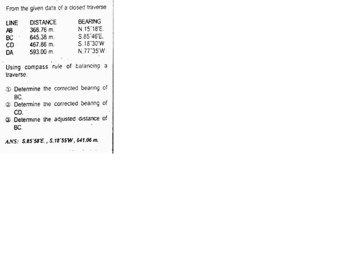 Solved From The Given Data Of A Closed Traverse LINE | Chegg.com