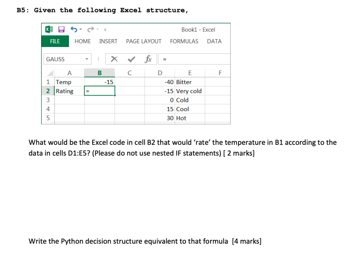 Solved B5: Given the following Excel structure, Bookl - | Chegg.com