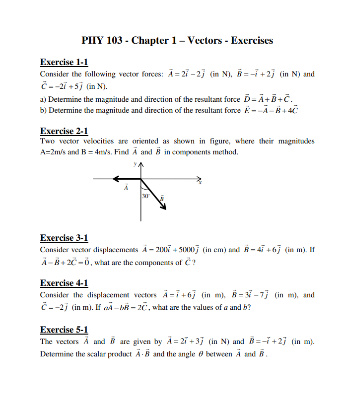 Solved PHY 103 - Chapter 1 - Vectors - Exercises Exercise | Chegg.com