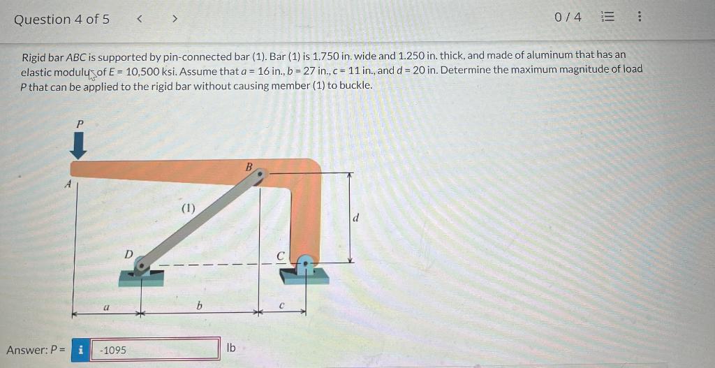 Solved Rigid bar ABC is supported by pin-connected bar (1). | Chegg.com