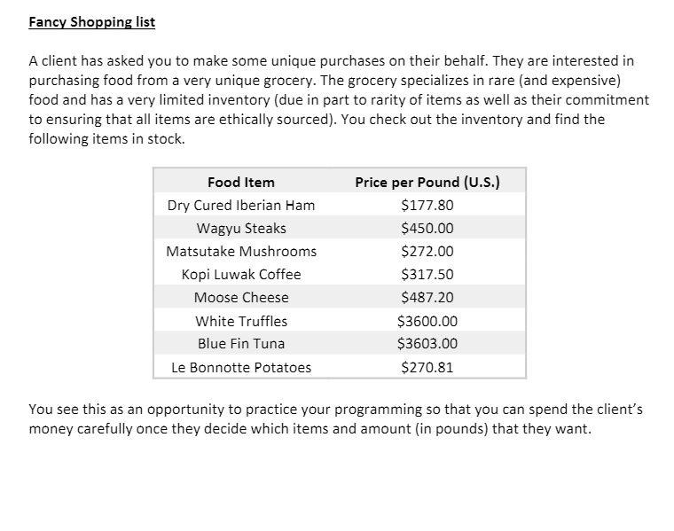 Solved Fancy Shopping list A client has asked you to make | Chegg.com