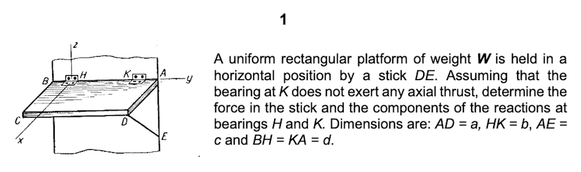 Solved 1 H A Uniform Rectangular Platform Of Weight W Is Chegg Com