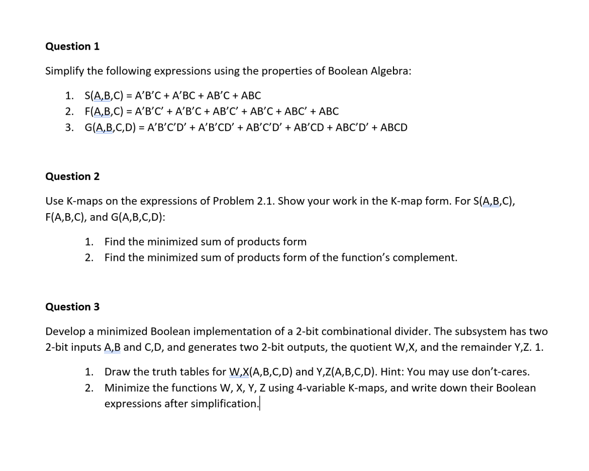 Solved Question 1 Simplify The Following Expressions Using | Chegg.com