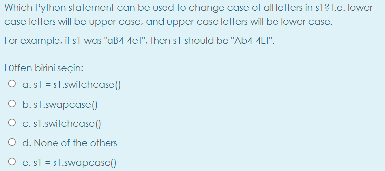 Solved Which Python statement can be used to change case of | Chegg.com