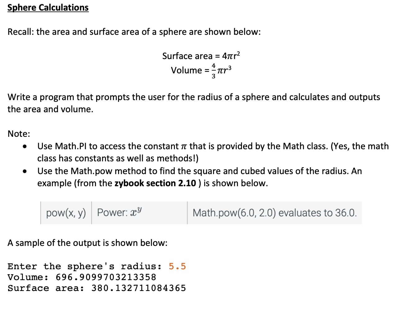 Solved Sphere Calculations Recall: the area and surface area | Chegg.com