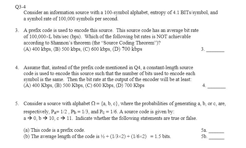 Q3-4 Consider an information source with a 100-symbol | Chegg.com