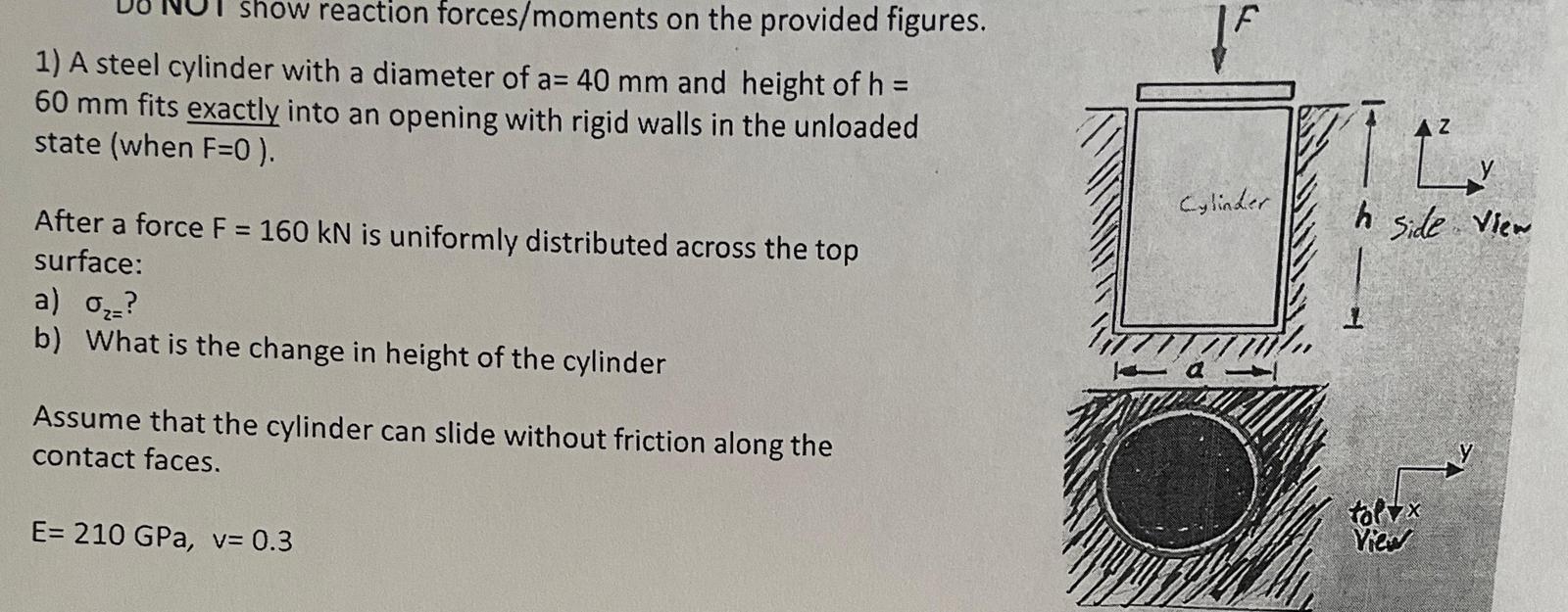 Solved 1) A steel cylinder with a diameter of a=40 mm and | Chegg.com