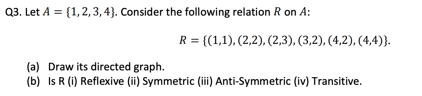 Solved Q3. Let A = {1,2,3,4}. Consider The Following | Chegg.com