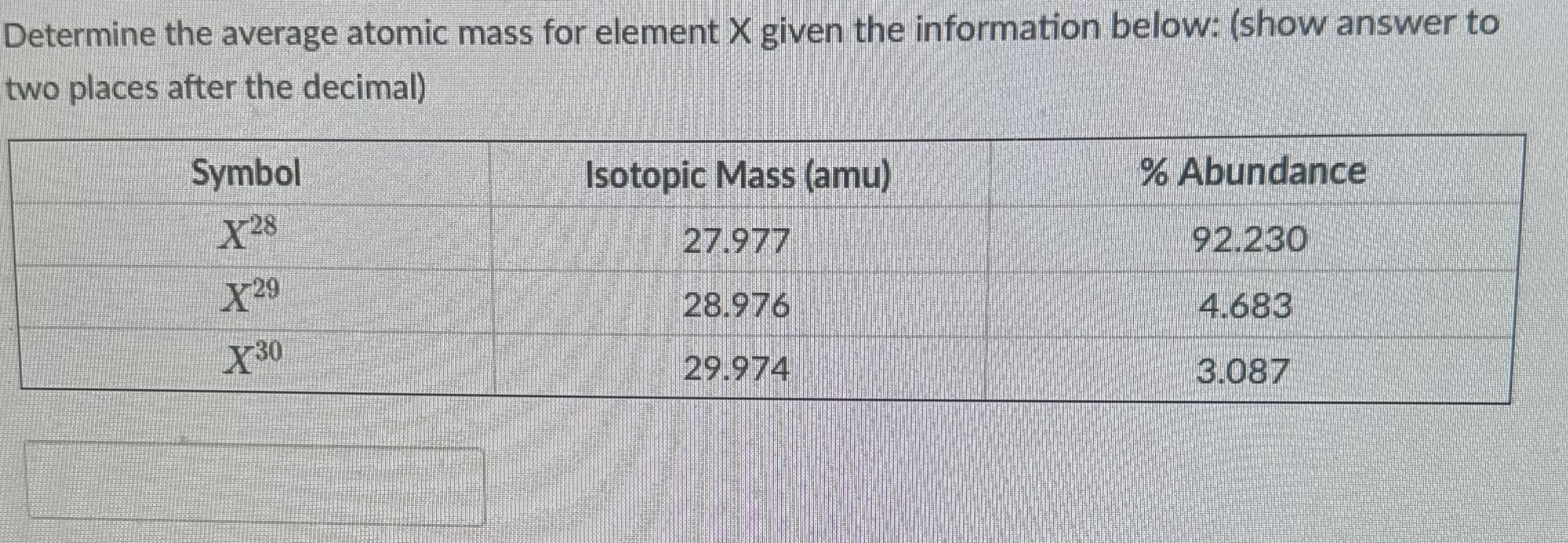 solved-determine-the-average-atomic-mass-for-element-x-given-chegg