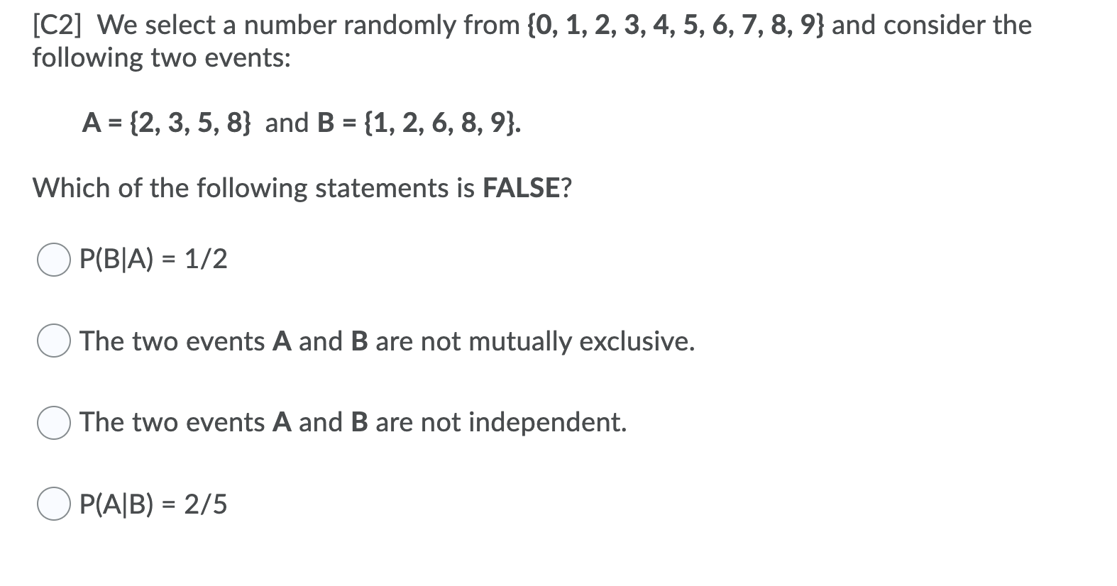 Solved > [C2] We select a number randomly from {0, 1, 2, 3, | Chegg.com