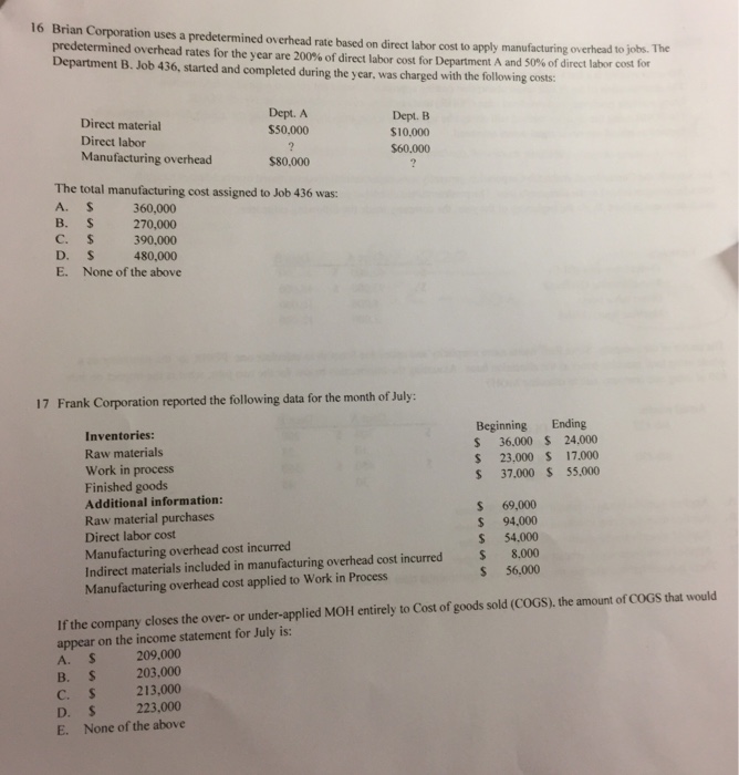 solved-16-brian-corporation-uses-a-predetermined-overhead-chegg