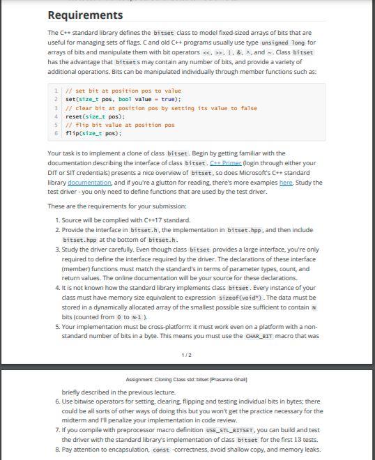 Solved Requirements The C++ standard library defines the | Chegg.com