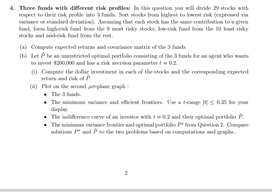 4. Three funds with different risk profiles: In this | Chegg.com