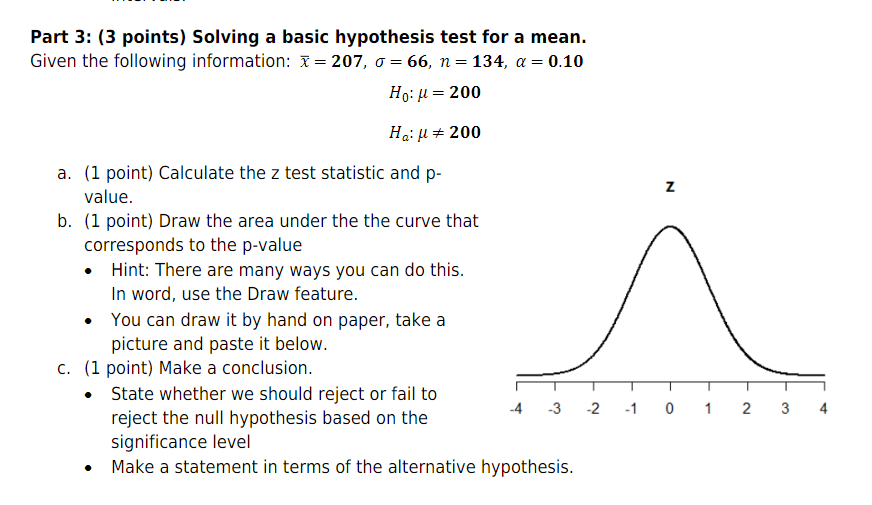 Solved Part 3: (3 points) Solving a basic hypothesis test | Chegg.com