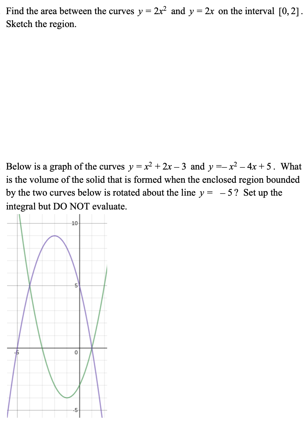 Solved Find The Area Between The Curves Y 2x2 And Y 2x Chegg Com