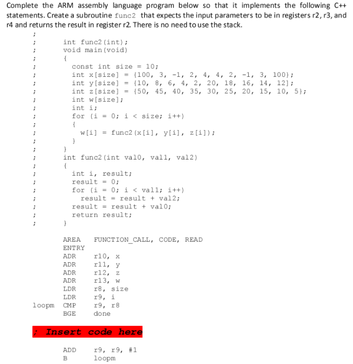 Solved Complete the ARM assembly language program below so Chegg