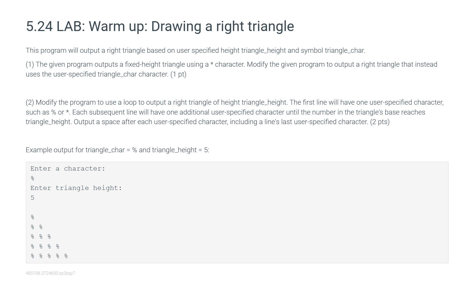 Solved 5.24 LAB: Warm up: Drawing a right triangle This | Chegg.com