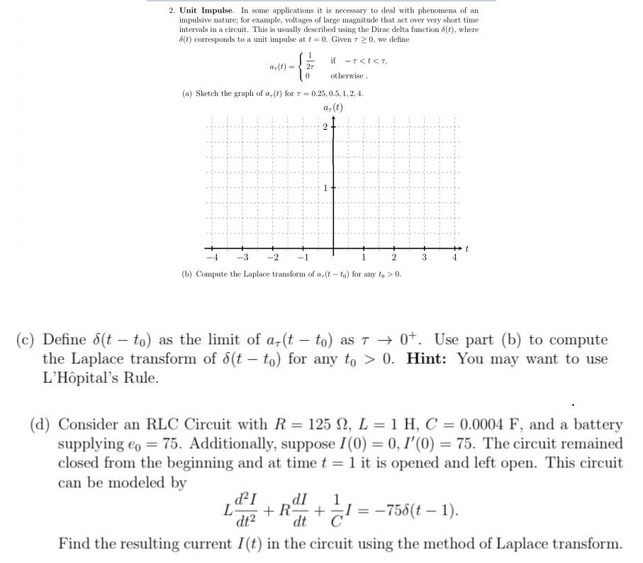 Solved 2. Unit Impulse. In Some Applications It Is Necessary | Chegg.com