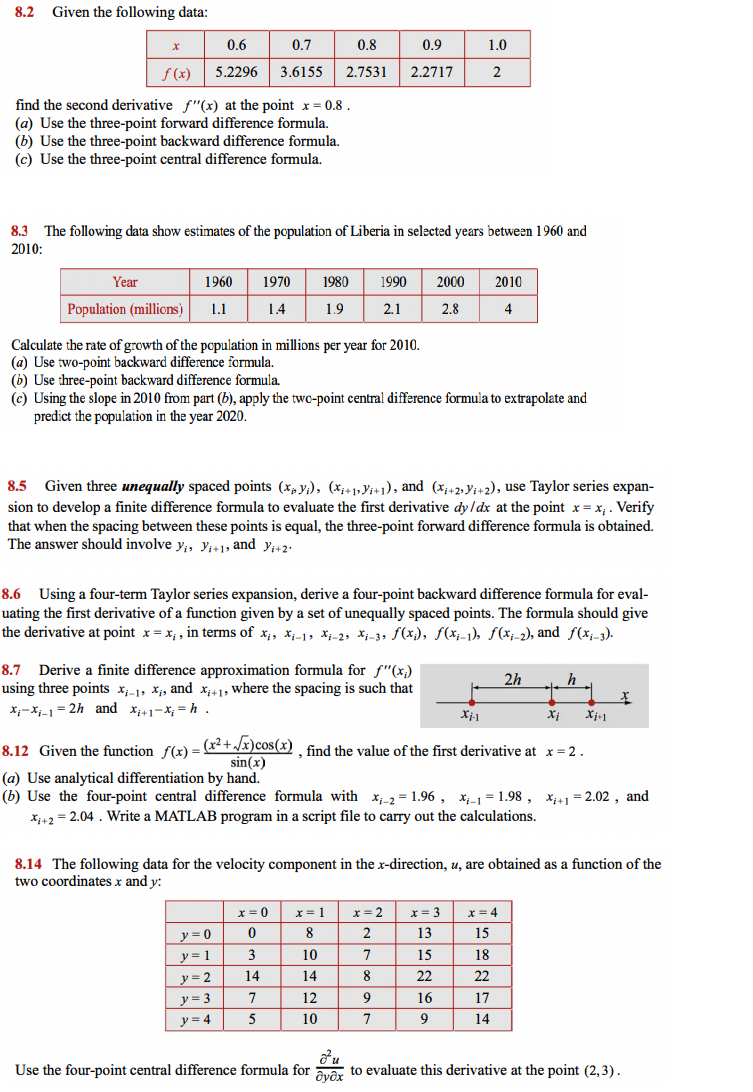 Solved 8.2 Given the following data: x 0.6 0.7 0.8 0.9 1.0 f