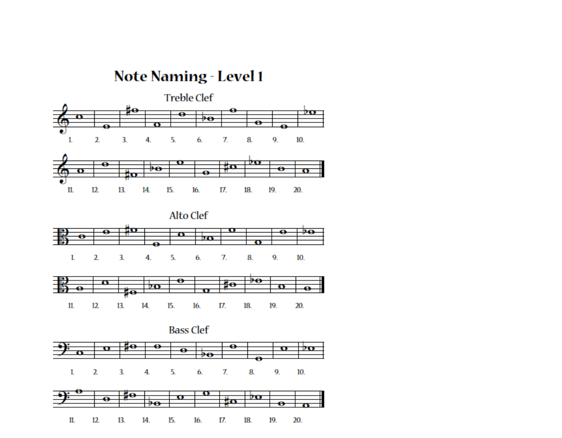 Treble Clef Note Identification Level 8 Answer Key