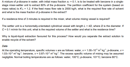 A mixture of p-dioxane in water, with initial mass | Chegg.com