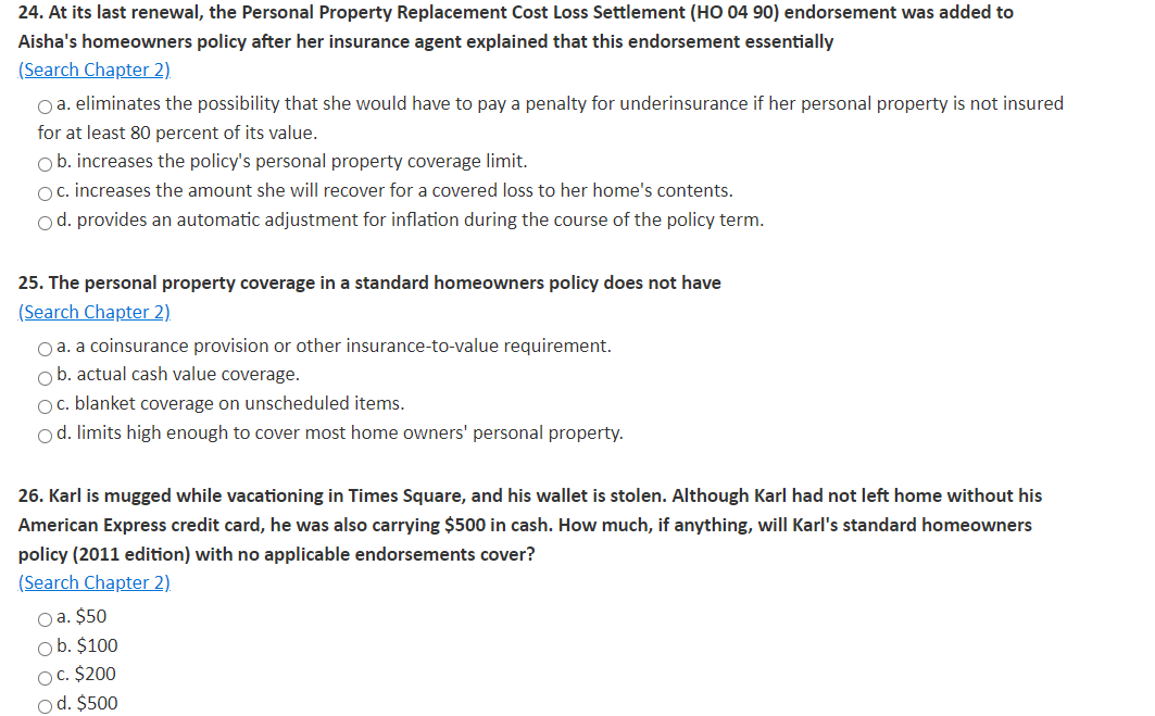 Personal Property Replacement Cost Loss Settlement