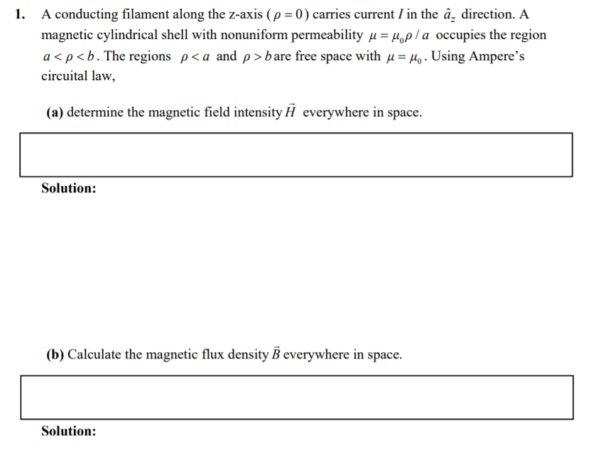 Solved 1 A Conducting Filament Along The Z Axis P 0 C Chegg Com